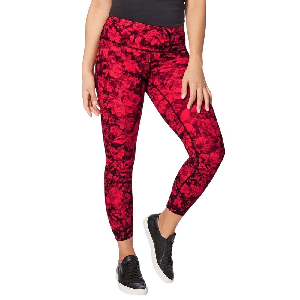 Lululemon Train Times Crop Carmine True Red Black Floral Womens Size‎ 8 Active